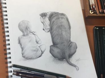 Aniyah and Knox graphite drawing. 9x12 on Strathmore Sketch paper.  Prints available in the store.