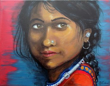 Acrylic painting of an Indian girl on a textured 16x20 canvas - Original available $500 / prints ava