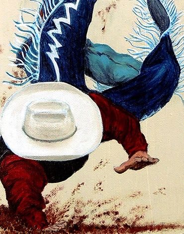 Thrown Rodeo Cowboy acrylic painting on 16x20 stretched canvas - Original $500 / prints available in