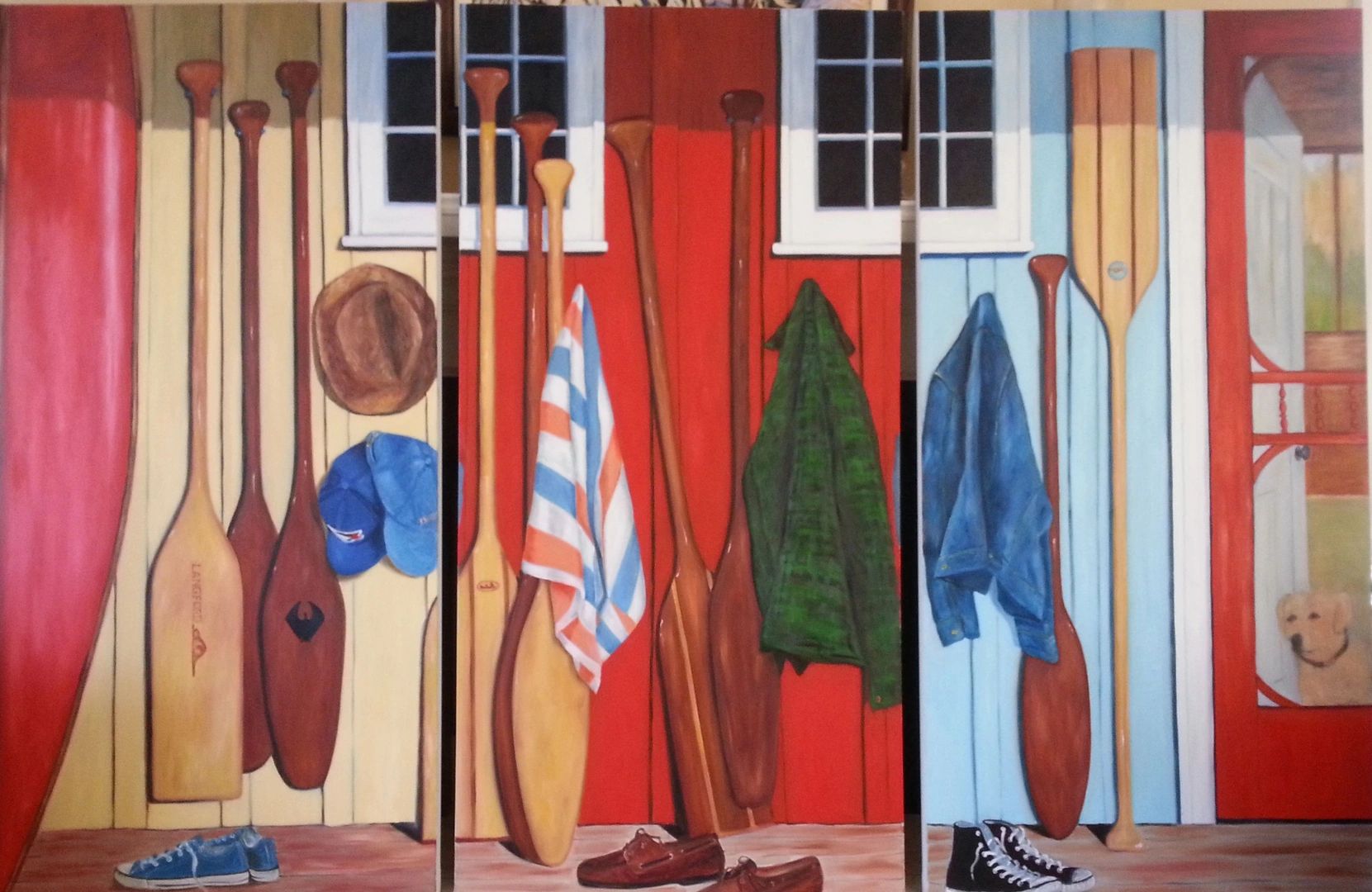 The Cottage Deck, Oil on Canvas, Triptych, each panel 3'x6'