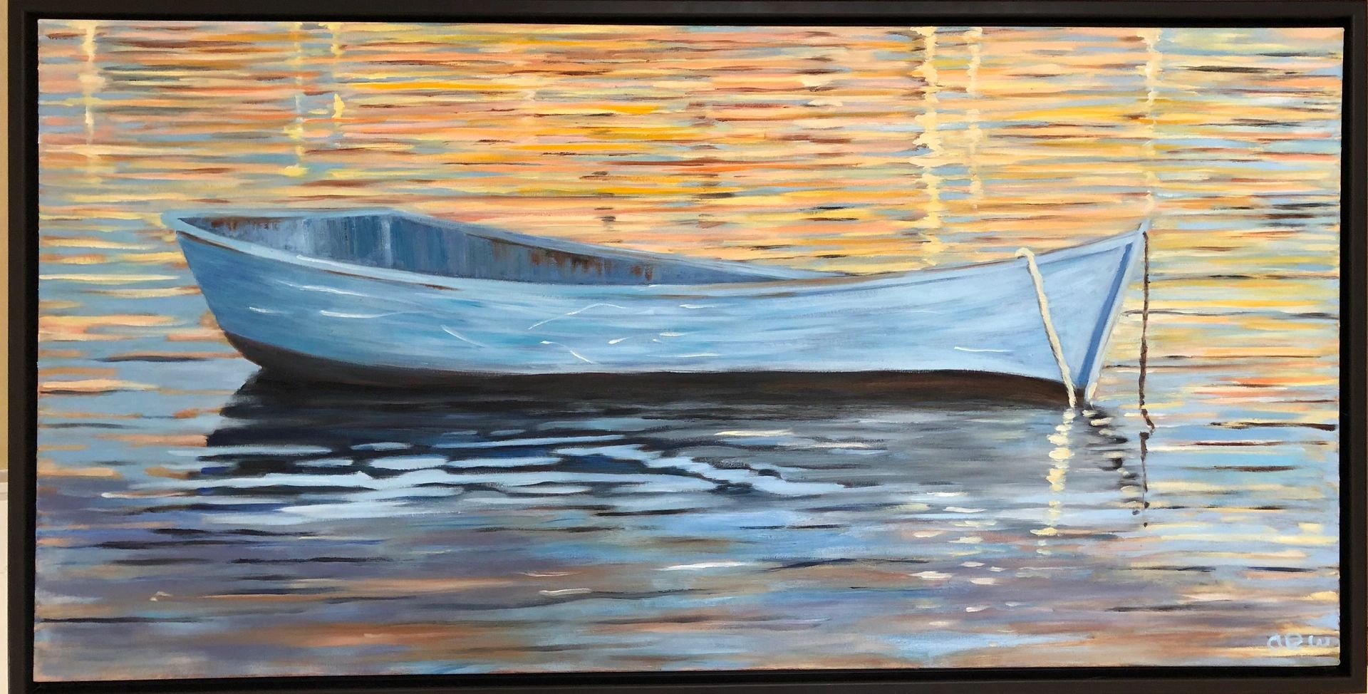 Blue Row Boat, Oil on Canvas, 24"x48"