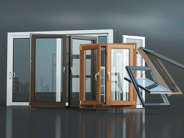 3D rendering of a selection of windows of different types and styles