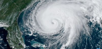 Satellite image of a hurricane off the coast of Florida.