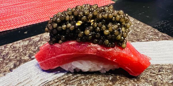 Tuna and caviar nigiri
