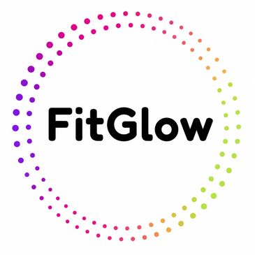 FitGlow logo with colorful dotted circular gradient.