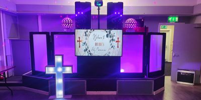Christening DJ setup in Eagle sports Warrington Cheshire with led cross