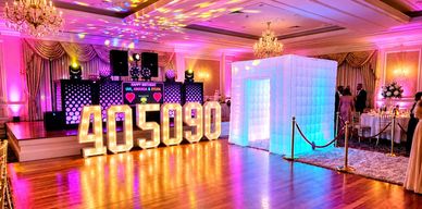 DJ setup, Giant inflatable photo booth, led numbers 40 50 and 90 Eagle sports Warrington