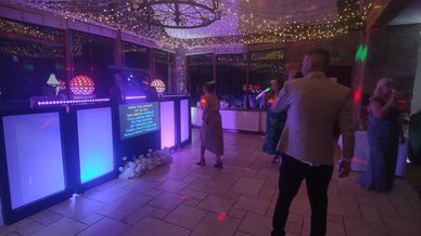 wedding DJ set up in Beaston Manor Preston with our silver wedding package with guest doing karaoke
