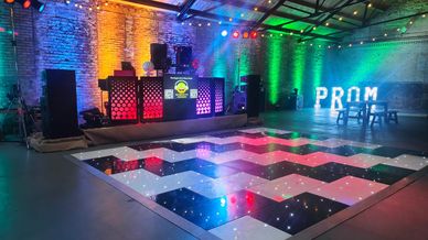 Prom DJ setup in Walton Hall Warrington Riding school Barn