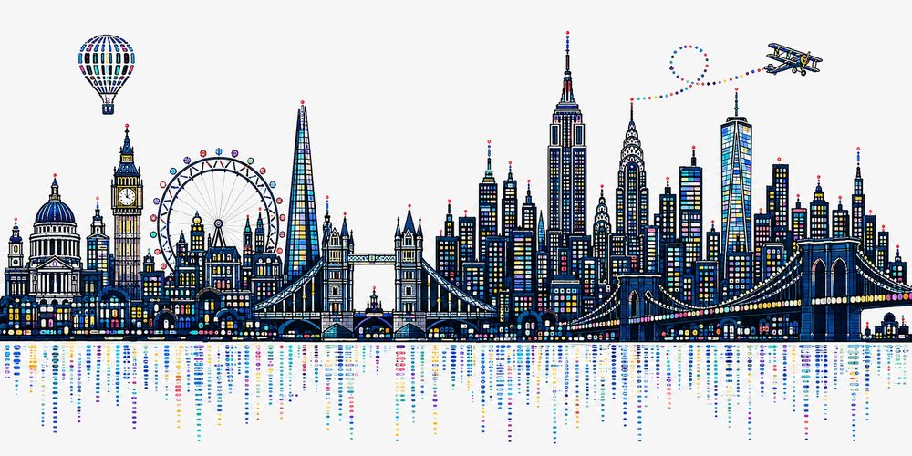 Thames Hudson Homepage. London and New York skylines.