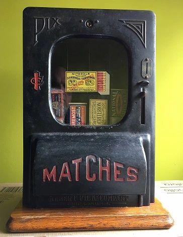 Pix Match Machine, penny match machine, antique match machine, Box Matches, gumball machine
