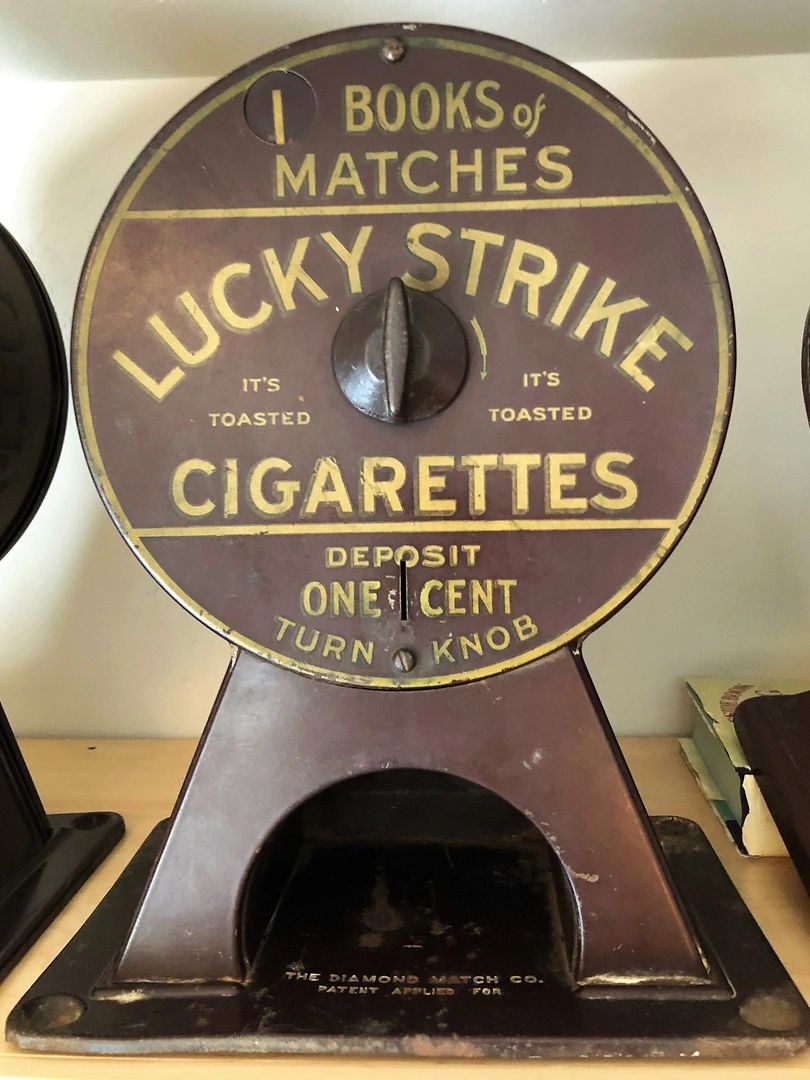 Lucky Strike Match Machine, penny match machine, penny book matches, Diamond Match Company,