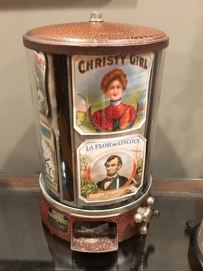 Match Machine  with Original Crinkle Paint, antique match machine, penny match machine, antique gum