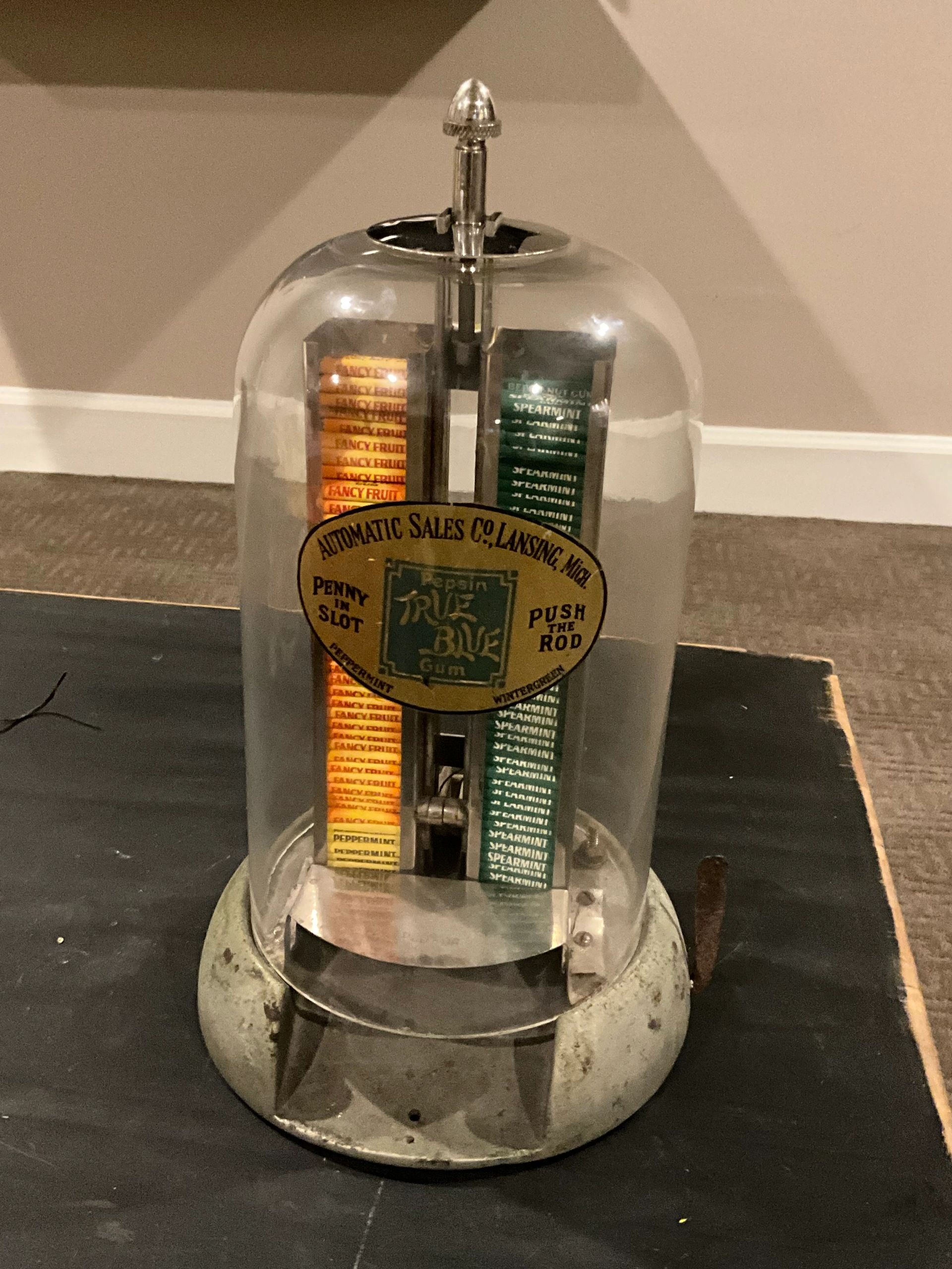 Glass Dome Gum Machine
True Blue Gum Machine 
Antique Gum Gumball Machine 
Penny gum machine glass d