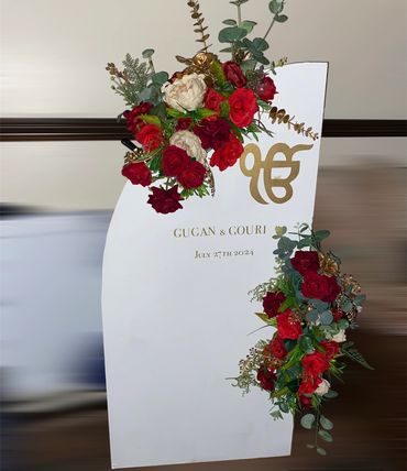 Anand Karaj sailboard welcome sign with florals