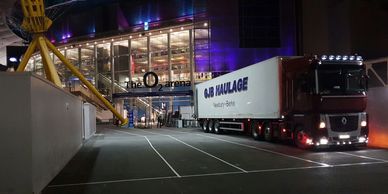 Our Renault Magnum outside the 02 after dropping off vital show equipment