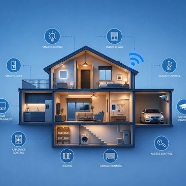 Smart home with connected devices.