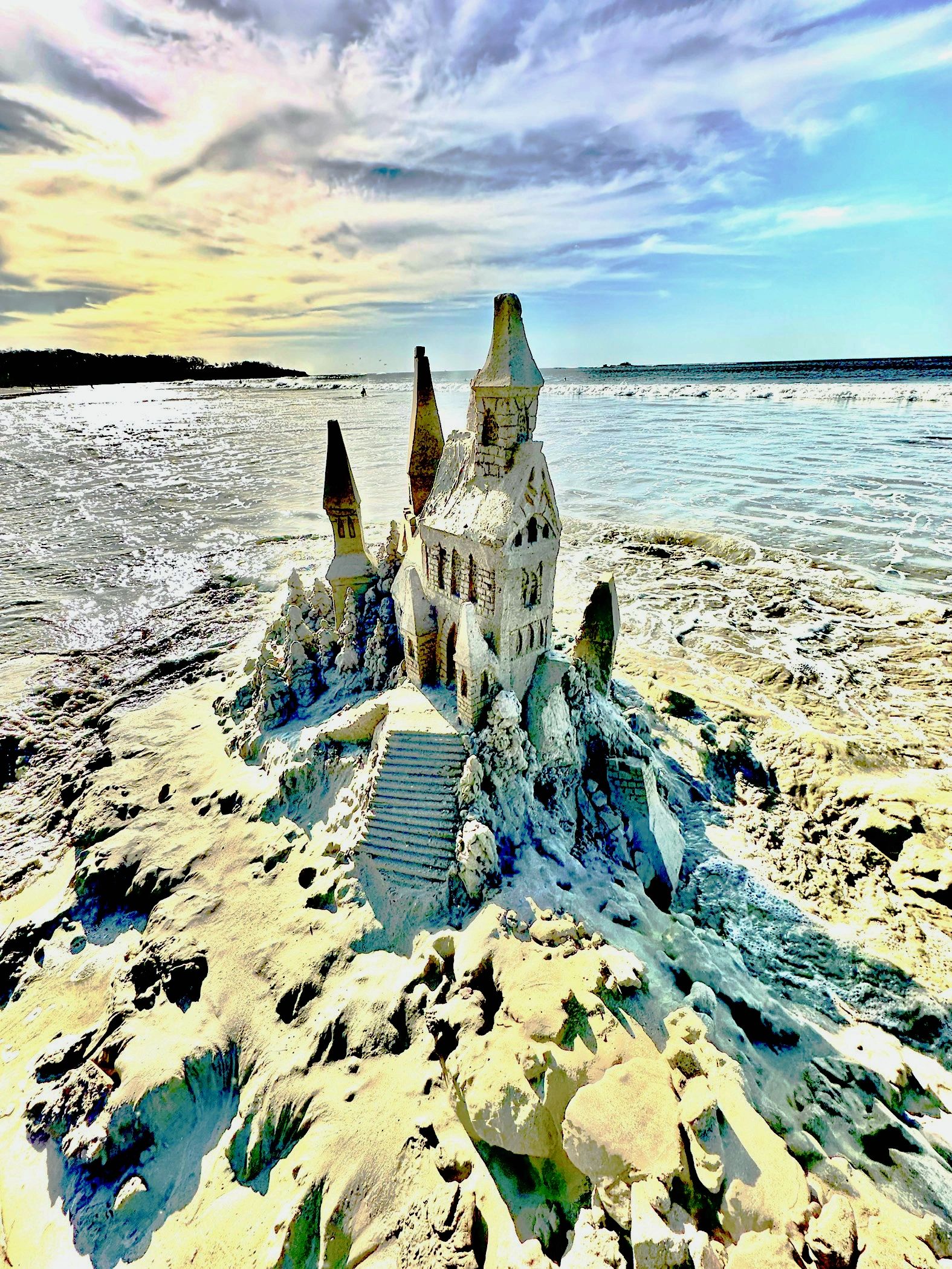 Sand castle built on the beach in Tamarindo Costa Rica 2024 as part of a Latin  American Tour.