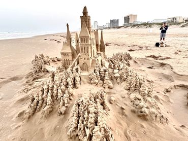 Scott Dodson sandcastle on South Padre island Texas March 2025.