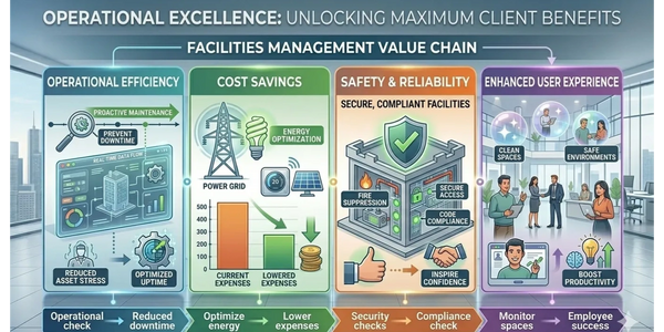 Diagram illustrating facilities management value chain for operational excellence.
