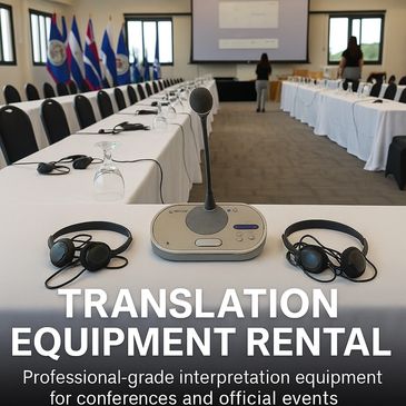 Professional translation equipment set up for a conference or official event.
