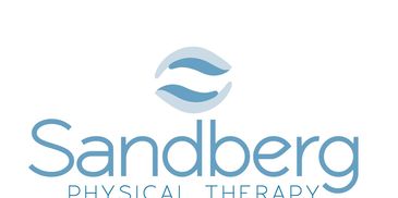 Logo of Sandberg Physical Therapy in blue with a wave design.