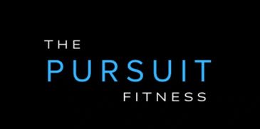 Logo of The Pursuit Fitness with blue and white text on black.