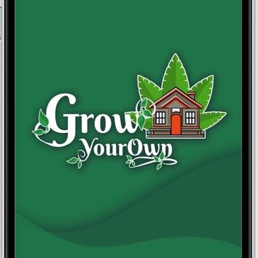 Grow Your Own app logo with a house and leaf design on green background.