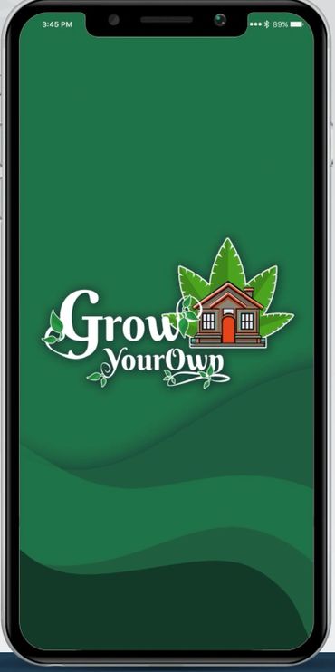 Grow Your Own app logo with a house and leaf design on green background.