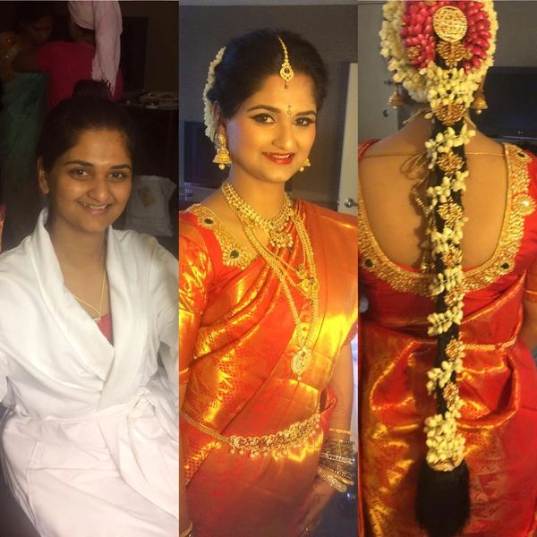 South Indian Bridal Hair and Make up before and after look.