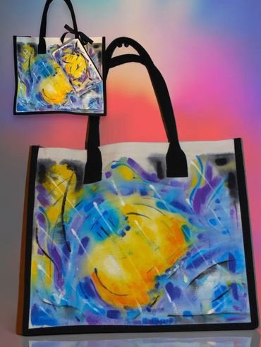 hand-painted high quality canvas tote bag with woven handles