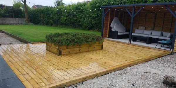 timber decking landscaping Cheshire Comberbach bespoke contemporary garden outdoor room party