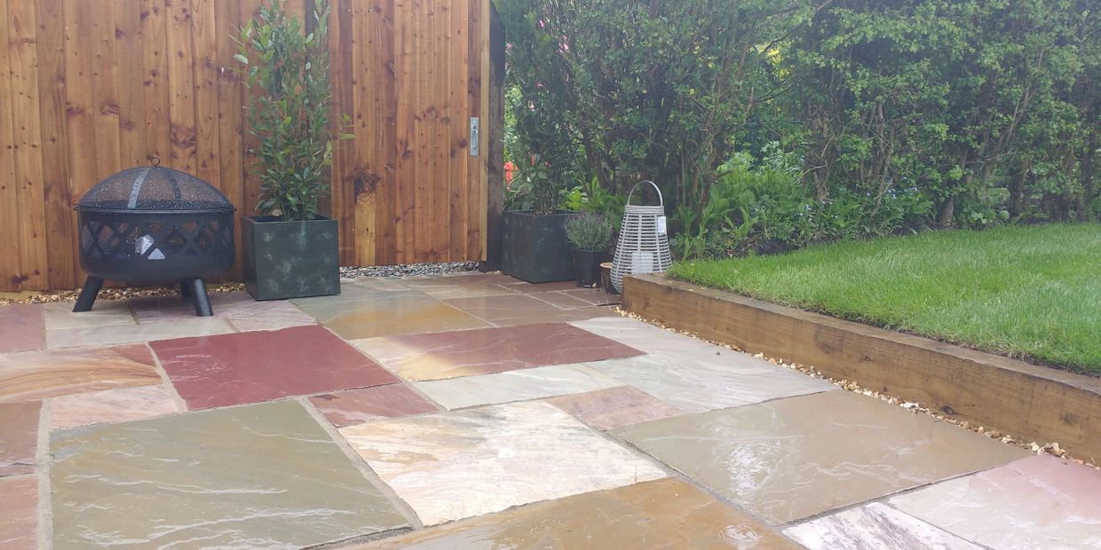 natural Indian stone railway sleepers manhole Cheshire landscaping