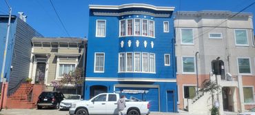 After photo of the San Francisco Victorian exterior freshly repainted in blue by A&R Bentley Paintin