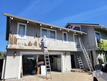 Apartment building exterior stripped and prepped before repainting, San Jose, CA (Bay Area) — A&R Be