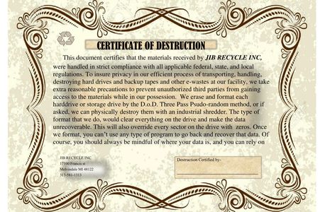 Certification of Destruction