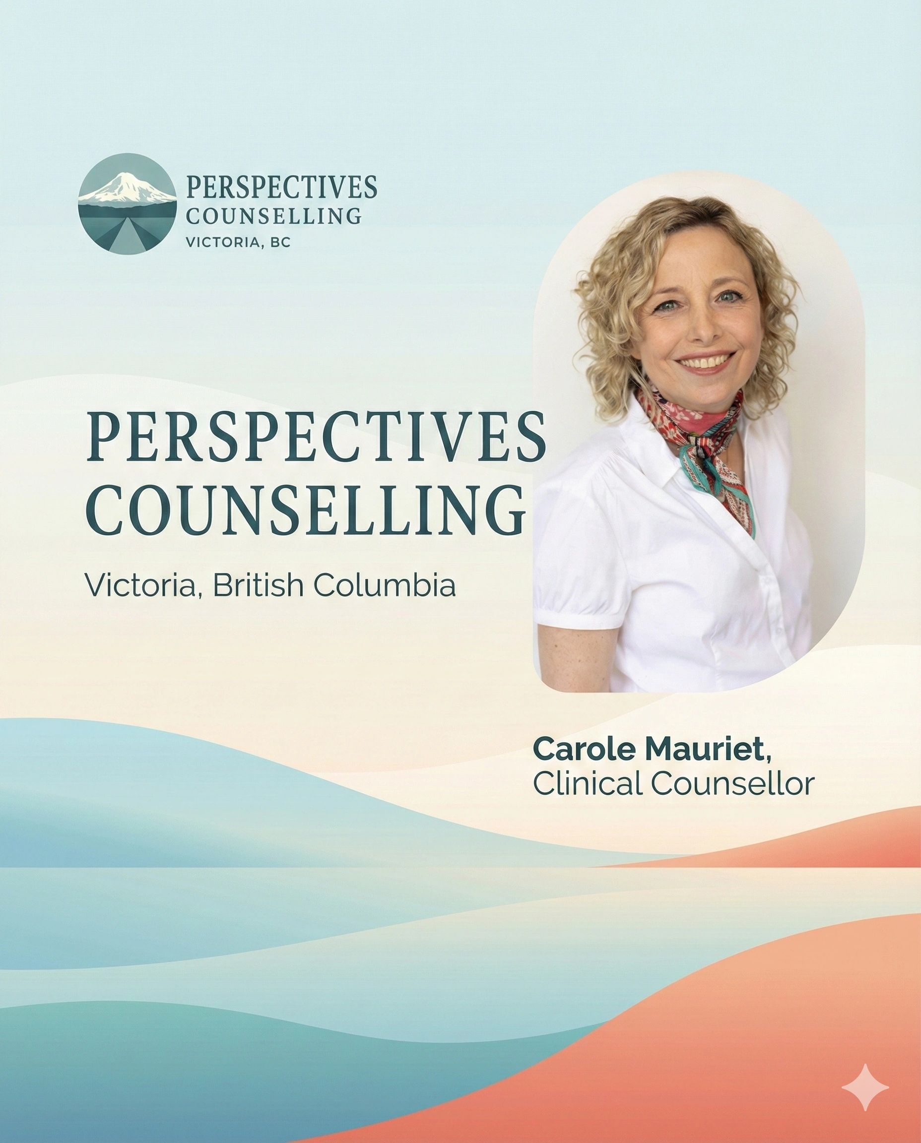 Portrait of Carole Mauriet, clinical counsellor at Perspectives Counselling, Victoria, BC.