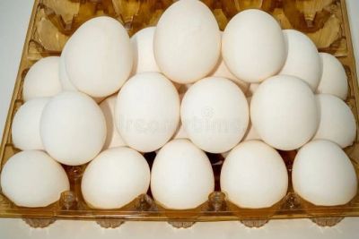 Carton of white eggs.