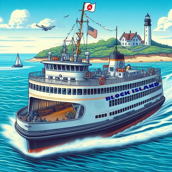 Block Island Ferry semi cartoon style graphic