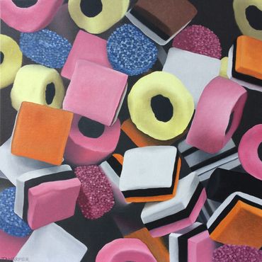 liquorice allsorts sweets candy original oil painting on canvas