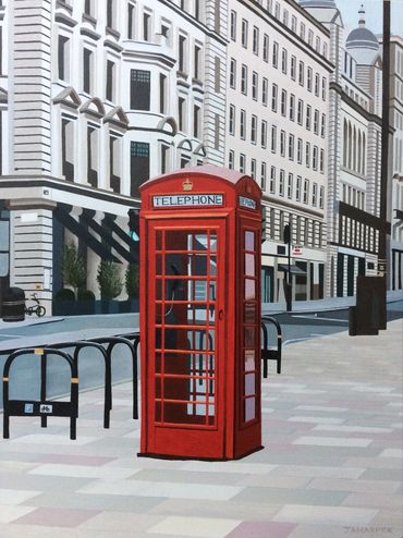 London red telephone box British original oil painting England