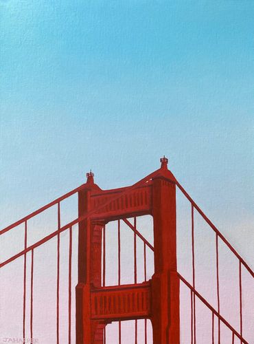 Golden Gate Bridge original oil painting on canvas San Francisco California red photorealistic art