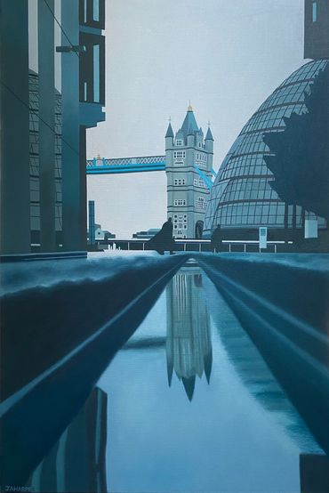 Tower Bridge London oil painting on canvas for sale UK buy original artwork blue green turquoise