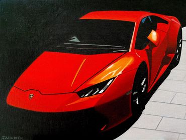 Lamborghini red sports car oil painting on canvas original art for sale UK realistic