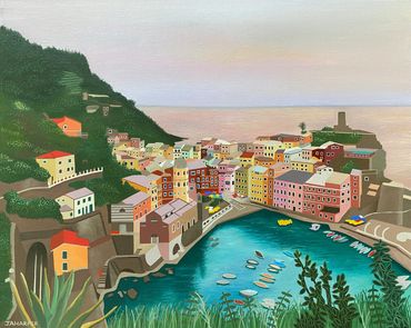 Vernazza Cinque Terre Italy oil painting on canvas original artwork colourful houses