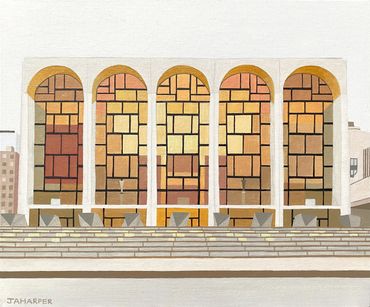 Lincoln Center Metropolitan Opera House New York original oil painting on canvas architecture art