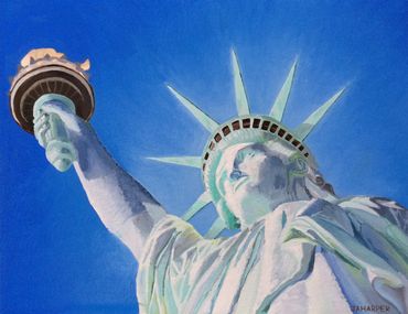 Statue of Liberty New York original oil painting on canvas blue green artwork