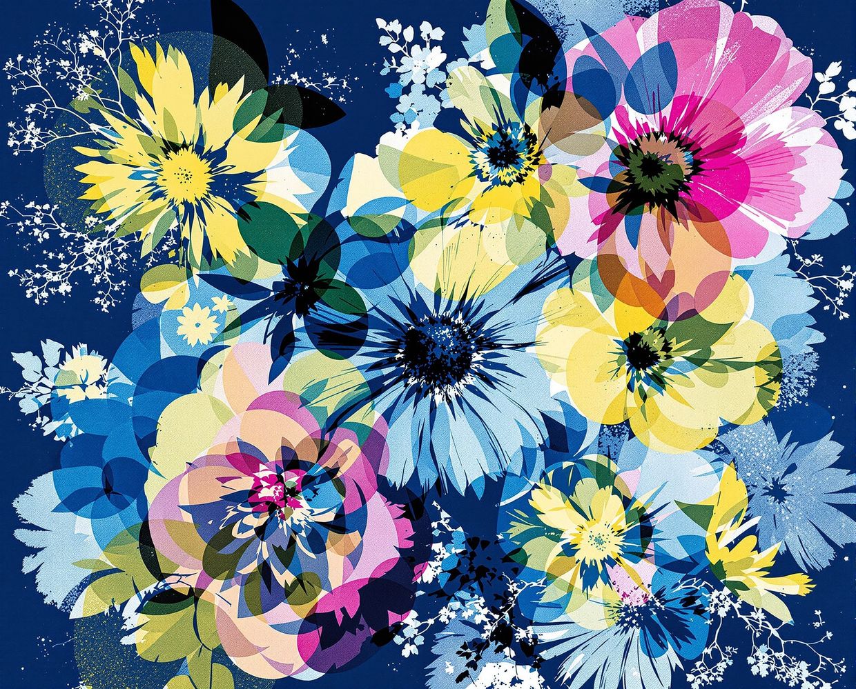 Floral image with cyanotype and print textures — AI-generated synthographic artwork by davidname.
