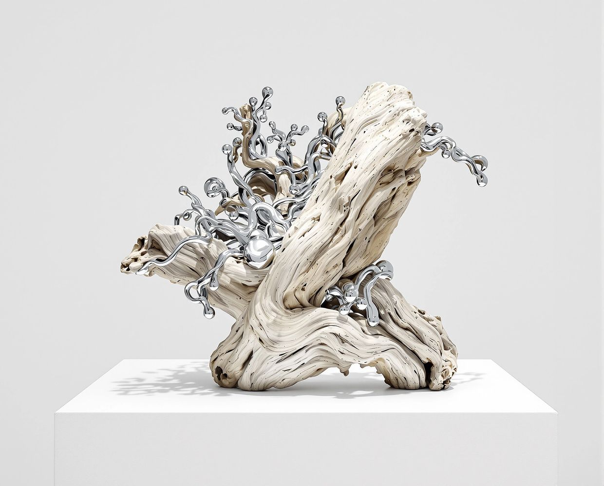 Surreal wood and metal sculpture — AI-generated synthographic artwork by davidname.