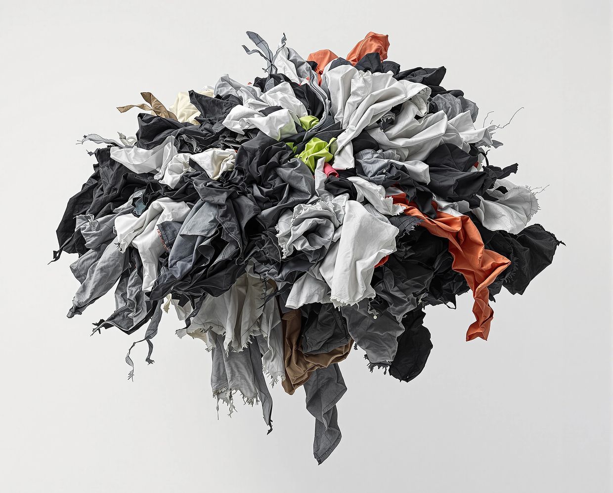 Sculptural assemblage of fabric, metal & plastic — AI-generated synthographic artwork by davidname.